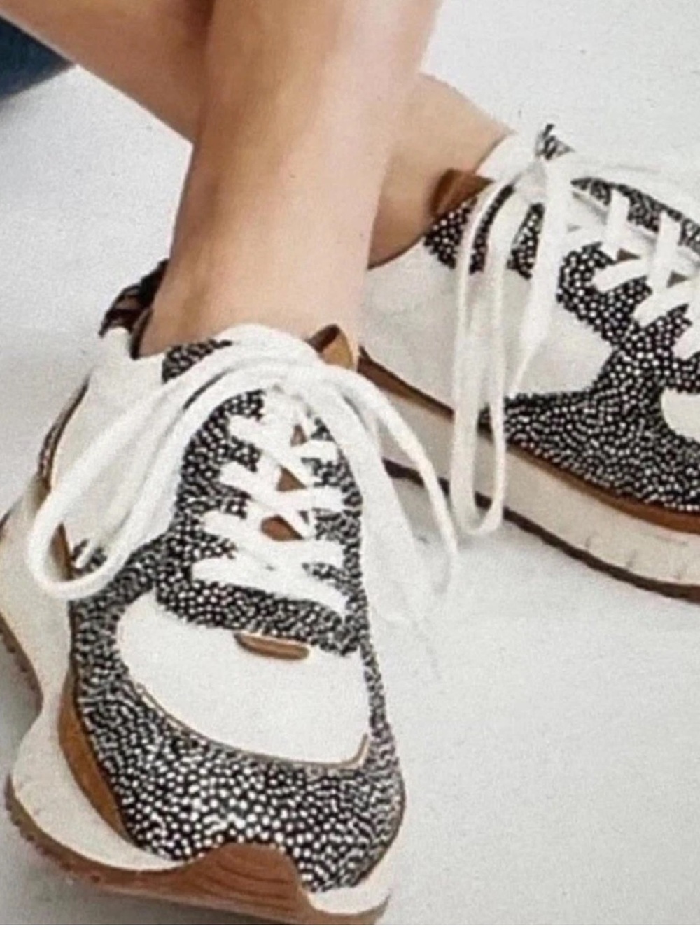Madewell MA503 Kickoff Trainer Leather & Calf Hair Low Top Sneaker Size 8 Boho
